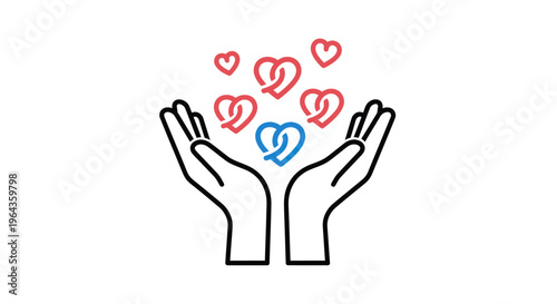 Hands holding colorful heart shapes.