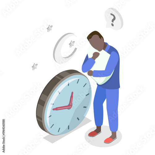 3D Isometric Flat Vector Illustration of Sleep Problems, Stress Management. Item 2