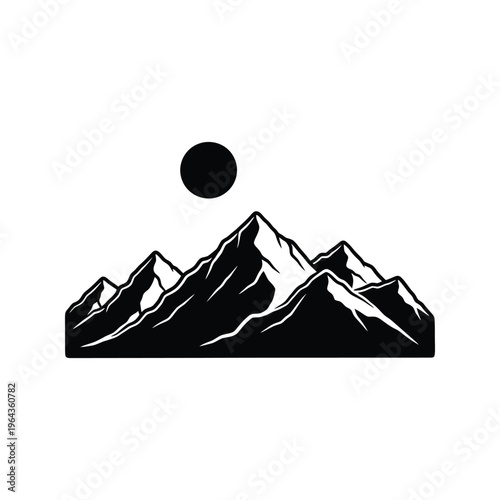 Black and white mountain range landscape.