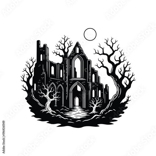 Abandoned Gothic Architecture Building Structure.