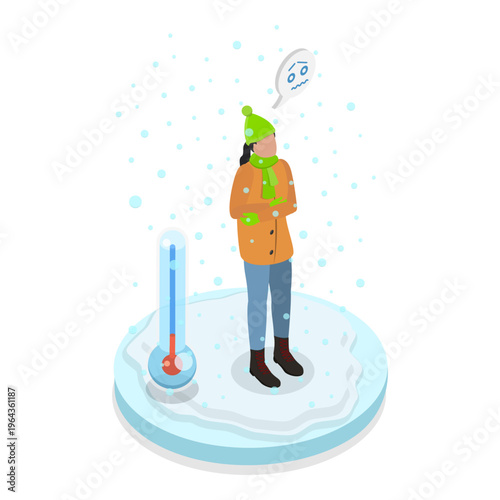 3D Isometric Flat Vector Illustration of Uncomfortable Weather, Severe Weather Impacts Those Dealing With Winter Cold And Summer Heat. Item 2