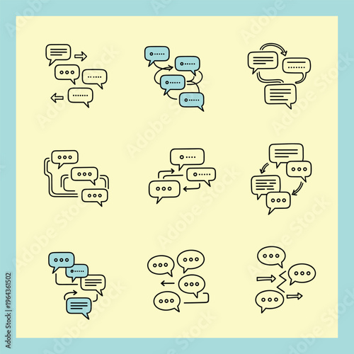 A stylized illustration of chat bubbles for communication and discussion, conveying a sense of conversation and interaction.