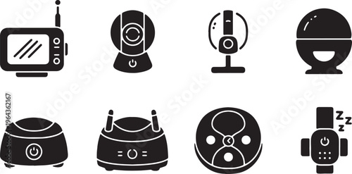 Black Solid Baby Monitor Silhouettes Set of Six on White Background