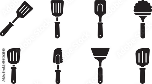 Black Solid Baking Spreading Spatulas Silhouettes Set of Six on White Background