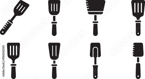 Black Solid Baking Spreading Spatulas Silhouettes Set of Six on White Background