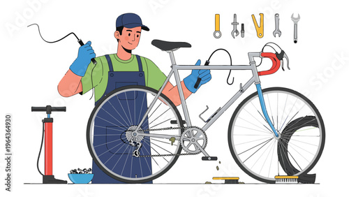 Bicycle Repair and Maintenance: A skilled mechanic meticulously repairs a bicycle, showcasing dedication, precision and craftsmanship.