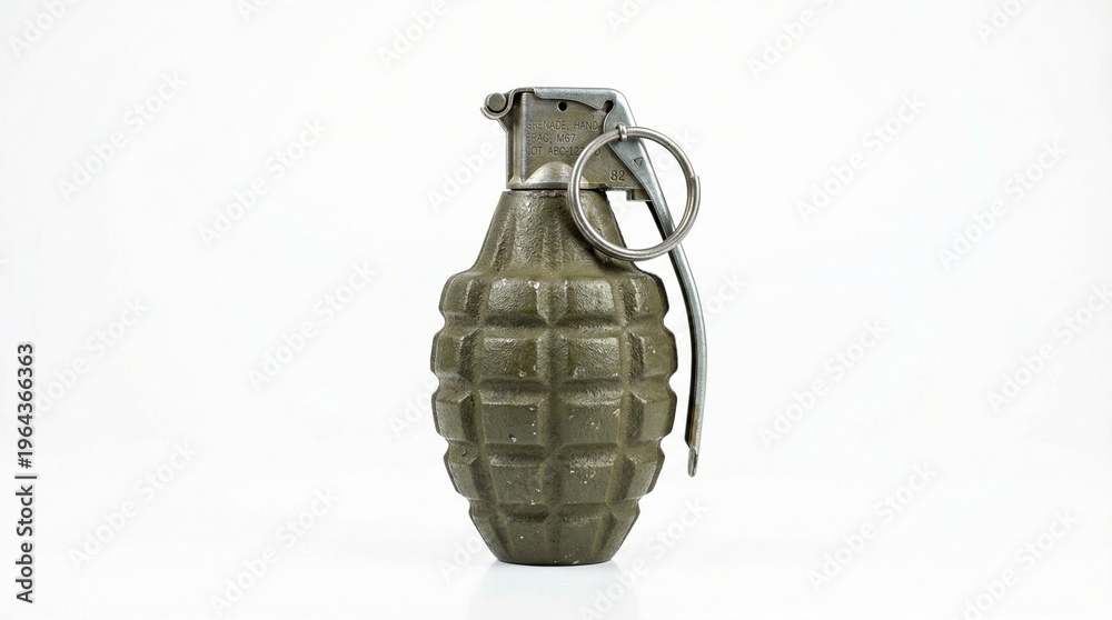 Fototapeta premium Military grenade isolated on white background, studio lighting