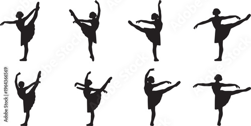 Black Solid Ballet Plie Silhouettes Set of Six on White Background