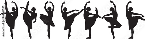 Black Solid Ballet Plie Silhouettes Set of Six on White Background
