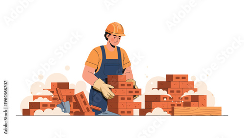 Construction Architect: A diligent architect meticulously constructing a brick structure, embodying precision and skill in their craft.