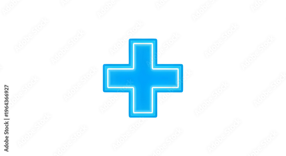 Obraz premium Bright blue plus sign icon with neon outline with isolated on white