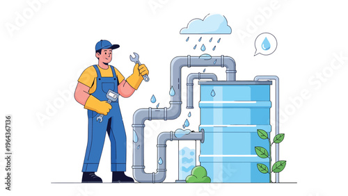 Plumber Repairing a Water System: A skilled plumber inspects a water system, ensuring its proper functioning. The image symbolizes expertise, problem-solving.
