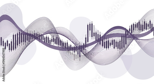 Abstract sound wave visualization with stock market graph overlay.