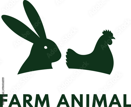 Silhouette illustration of rabbit and chicken farm animals with bold text design for agriculture, education, and livestock concepts