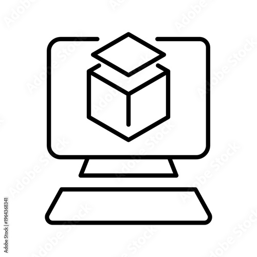 3d model icon. Technology and 3d modeling line symbol. Black and white.