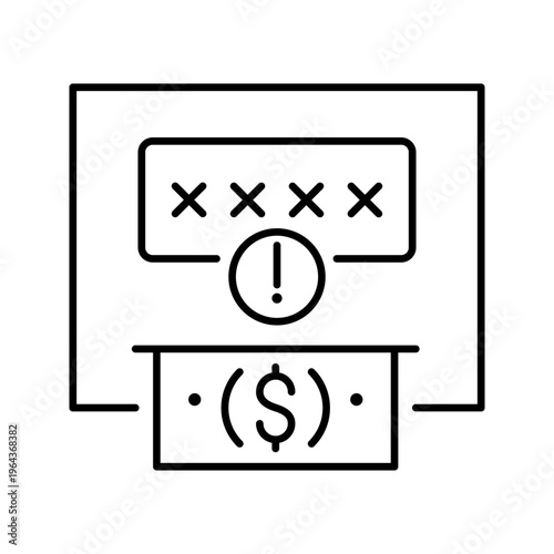 Atm fraud icon. Business and financial fraud line symbol. Black and white.