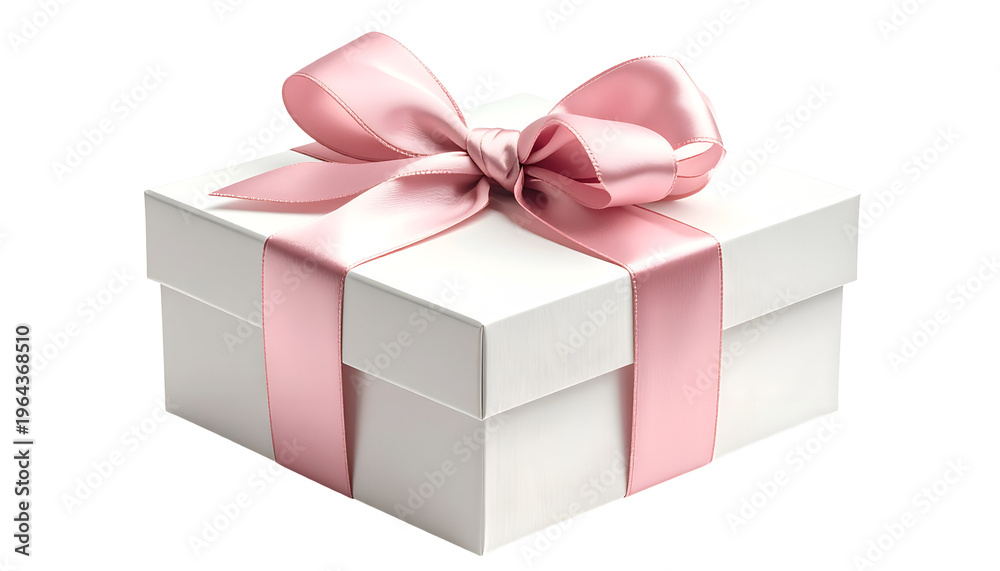 Obraz premium A white square gift box tied with a satin pink ribbon and bow