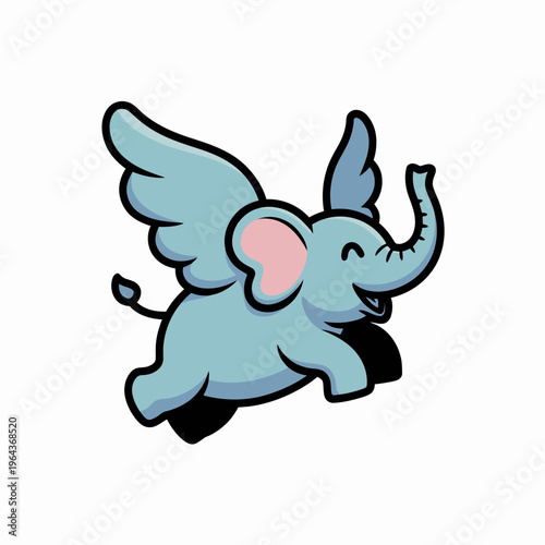 Blue Elephant Flying with Wings Smiling