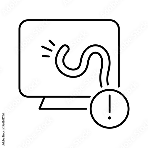 Computer worm icon. Technology and cybersecurity line symbol. Black and white.