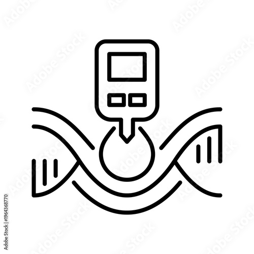 Diabetes genetics icon. Healthcare and diabetes line symbol. Black and white.