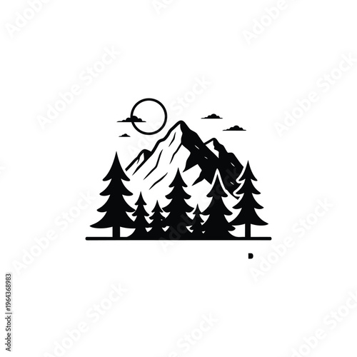 Black silhouette of pine trees.