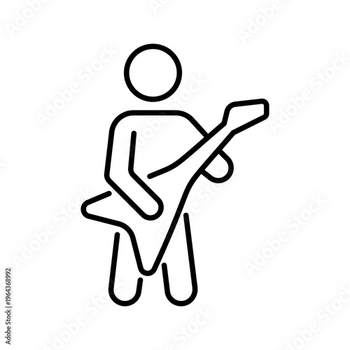 Guitar player icon. Entertainment and musician line symbol. Black and white.