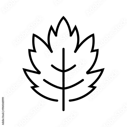 Grape leaf icon. Nature and viticulture line symbol. Black and white.