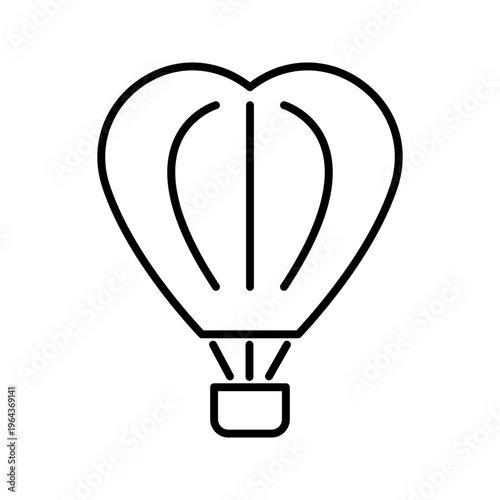 Hot air balloon icon. Travel and ballooning line symbol. Black and white.