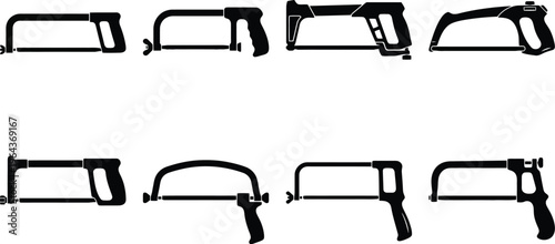 Assortment of Black Hacksaw Silhouettes on White Background tool cutting