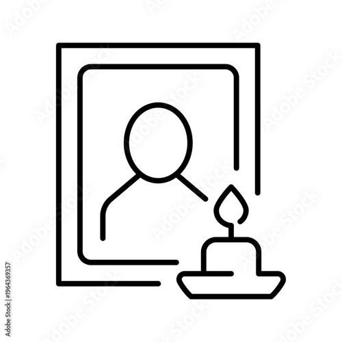 Memorial portrait icon. Society and funeral line symbol. Black and white.
