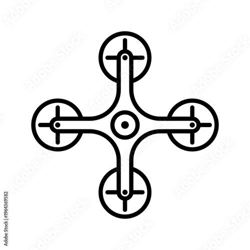Quadcopter drone icon. Technology and drones line symbol. Black and white.