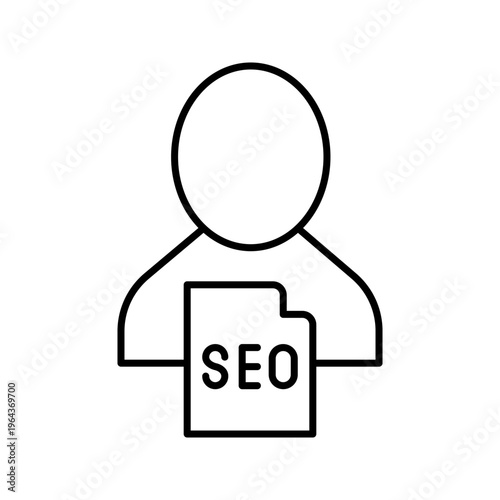 Seo specialist icon. Business and digital marketing line symbol. Black and white.