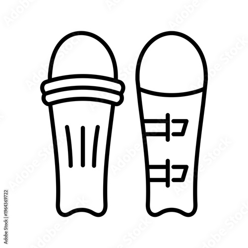 Shin guard icon. Sports and protective gear line symbol. Black and white.