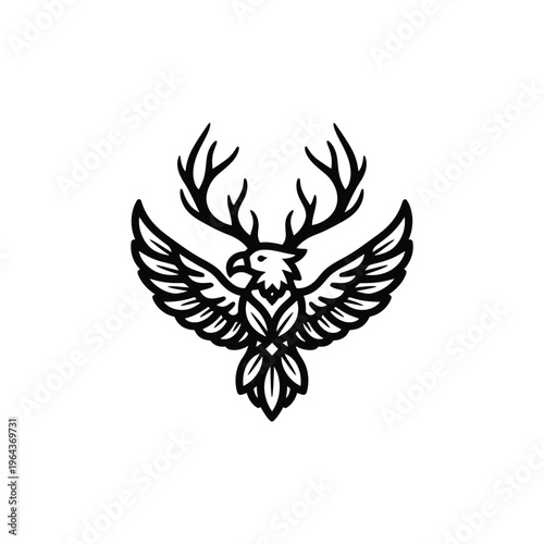 Eagle with Antlers Tattoo Design.