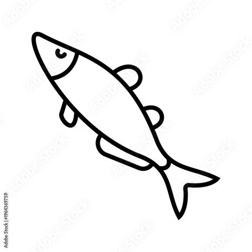 Smelt fish icon. Nature and freshwater fish line symbol. Black and white.