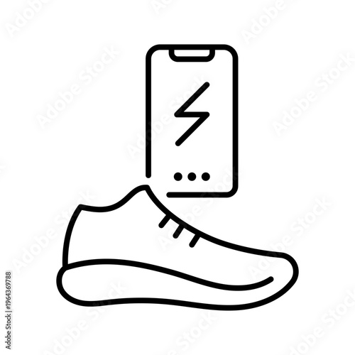 Smart sneaker icon. Technology and wearables line symbol. Black and white.