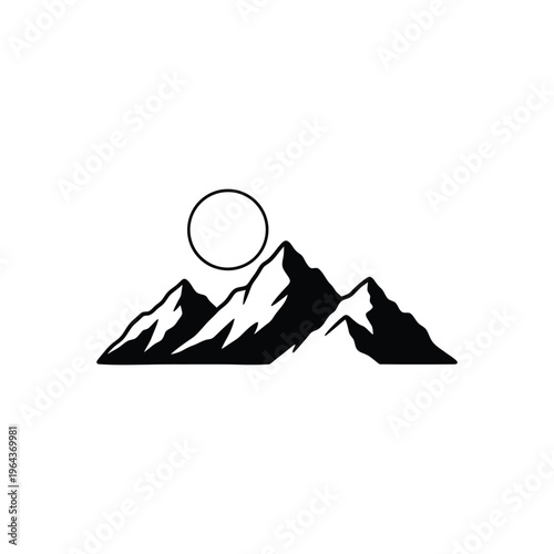 Black silhouette of mountain range peaks.