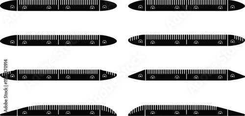 Collection of Black Silhouette Rulers with Measurement Markings and Varied End Shapes measuring tool