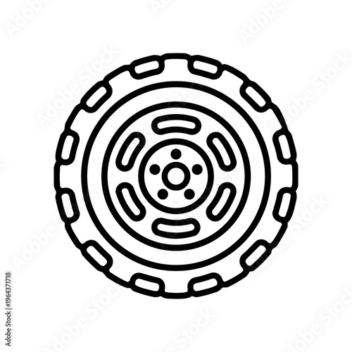 Line Art Compact Donut Spare Tire and Steel Wheel Vector Icon 