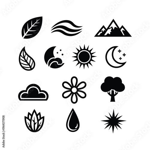 Black icons of nature and weather.