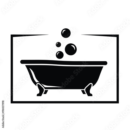 Illustration of vector black bathtub with bubbles