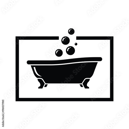 Illustration of vector black bathtub with bubbles