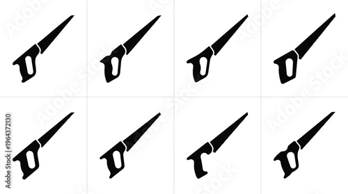 Collection of Eight Black Hand Saw Silhouettes tool woodworking
