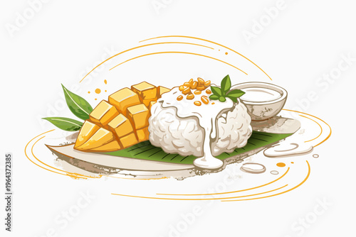 Mango sticky rice logo vector illustration template