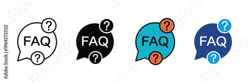 FAQ speech bubble with question marks for customer support, frequently asked questions and help center icon set. Information and guidance symbol. Vector Illustration.