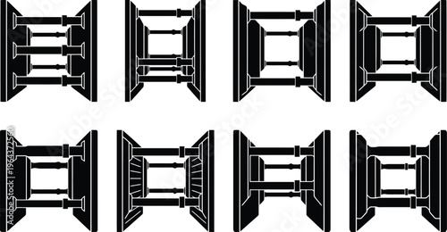 Collection of eight black silhouette icons representing various mechanical couplings and connectors connection