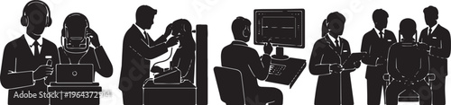 Black Solid Audiologist Silhouettes Set of Six on White Background
