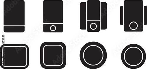 Black Solid Audio Speaker Silhouettes Set of Six on White Background