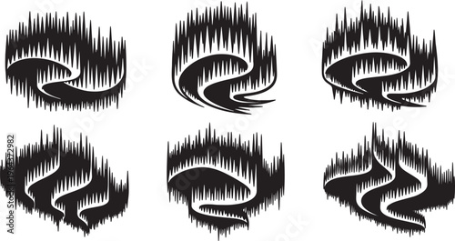 Assortment of Six Aurora Borealis Northern Lights Silhouettes