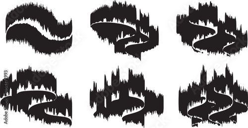 Assortment of Six Aurora Borealis Northern Lights Silhouettes